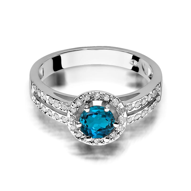 Pierścionek zaręczynowy z brylantami i topazem London Blue 0.20 ct 2