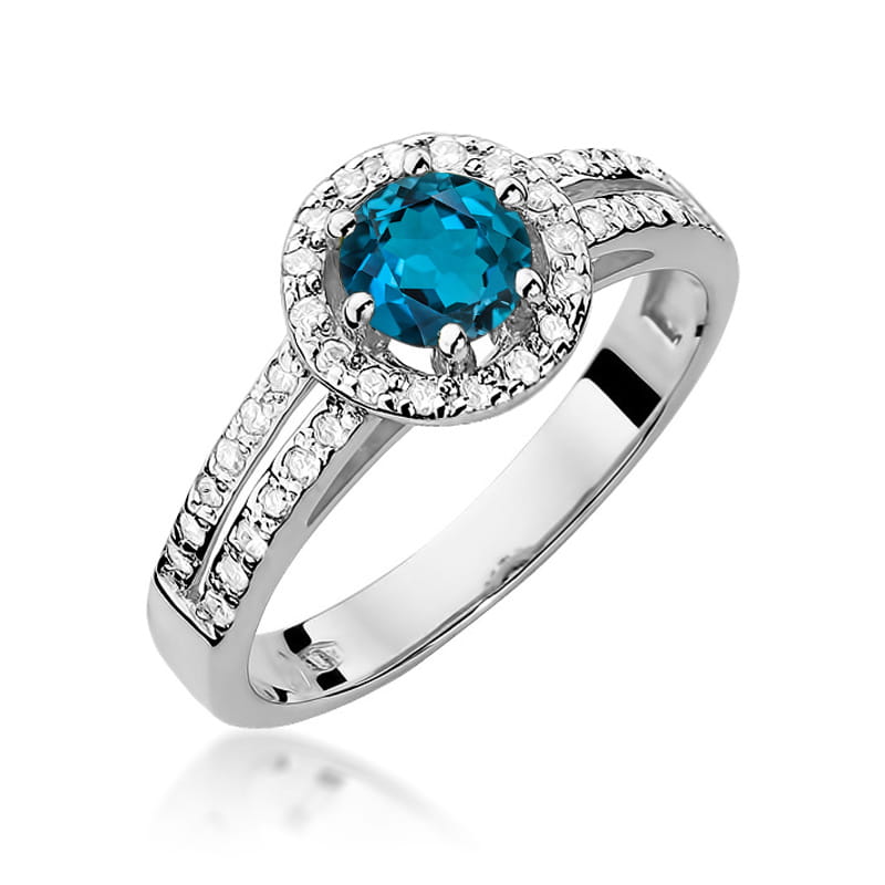 Pierścionek zaręczynowy z brylantami i topazem London Blue 0.20 ct 3