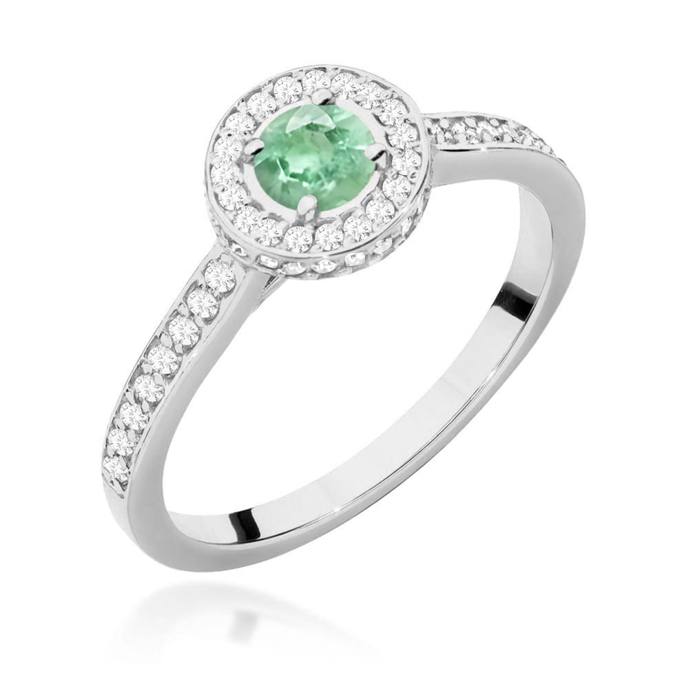 Pierścionek zaręczynowy z białego złota z brylantami i szmaragdem 0.34ct 1