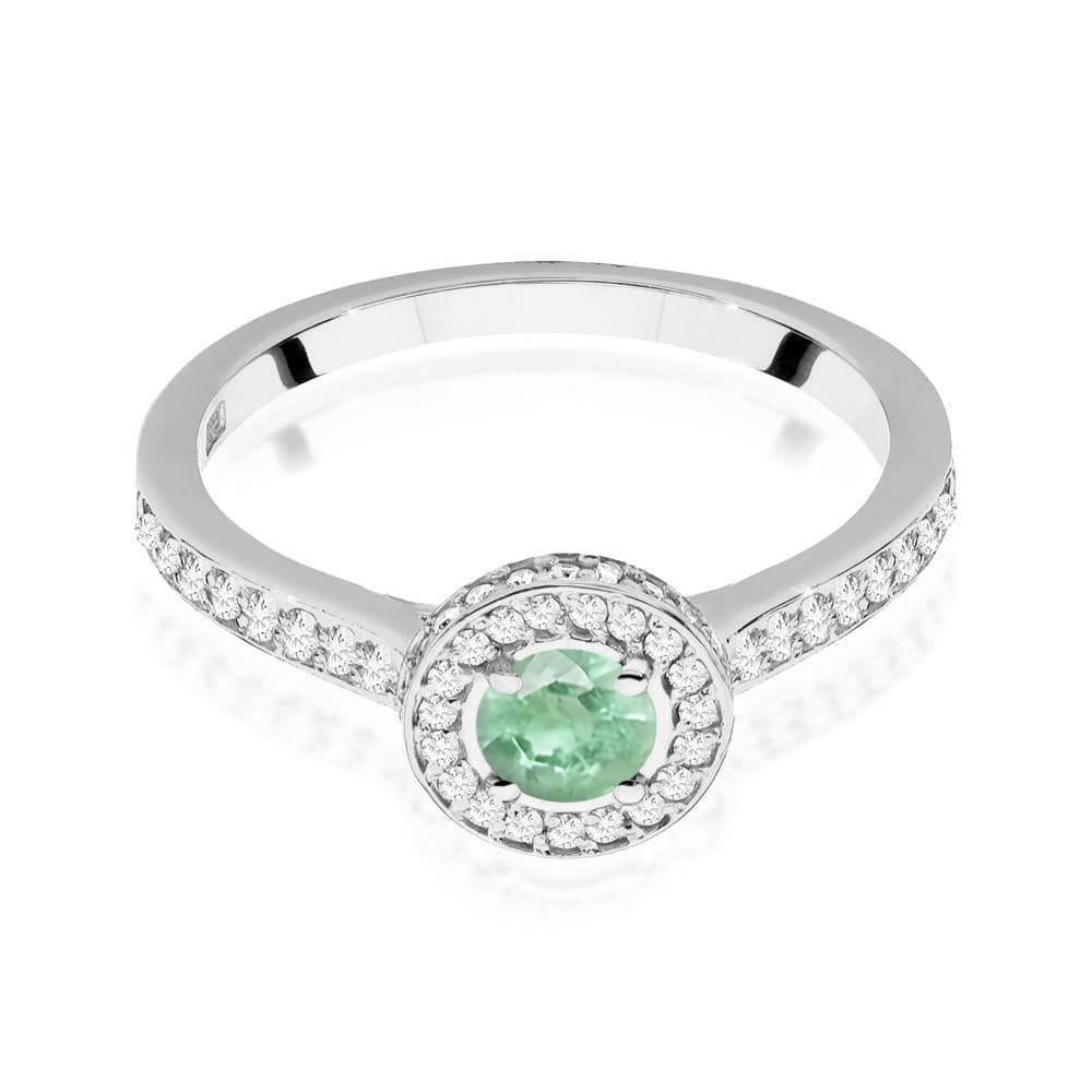 Pierścionek zaręczynowy z białego złota z brylantami i szmaragdem 0.34ct 3
