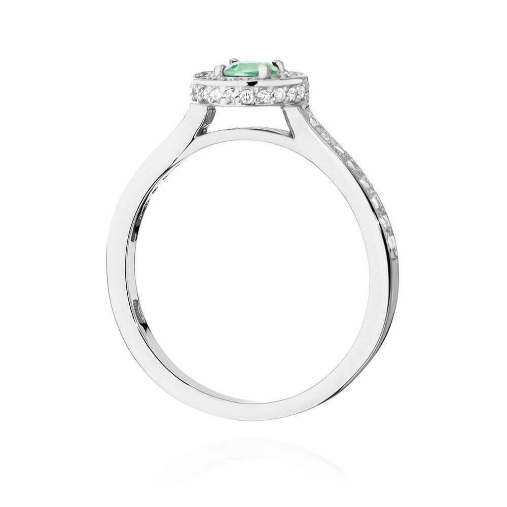 Pierścionek zaręczynowy z białego złota z brylantami i szmaragdem 0.34ct 4