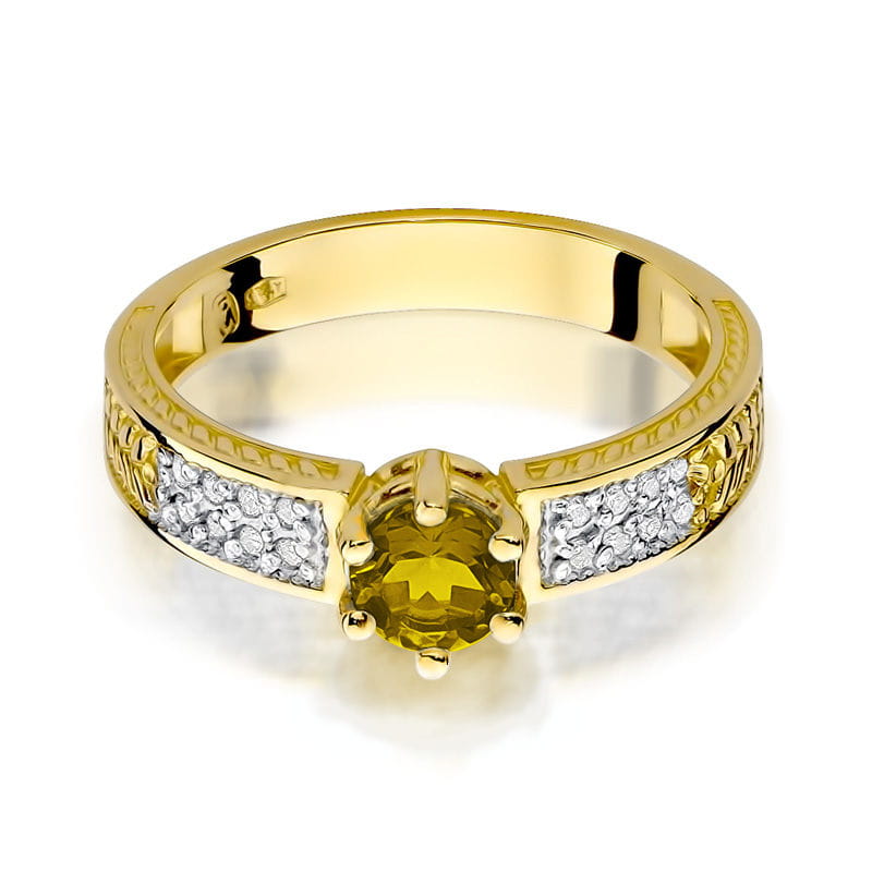 Pierścionek zaręczynowy z żółtego złota z brylantami i cytrynem 0.08 ct 3