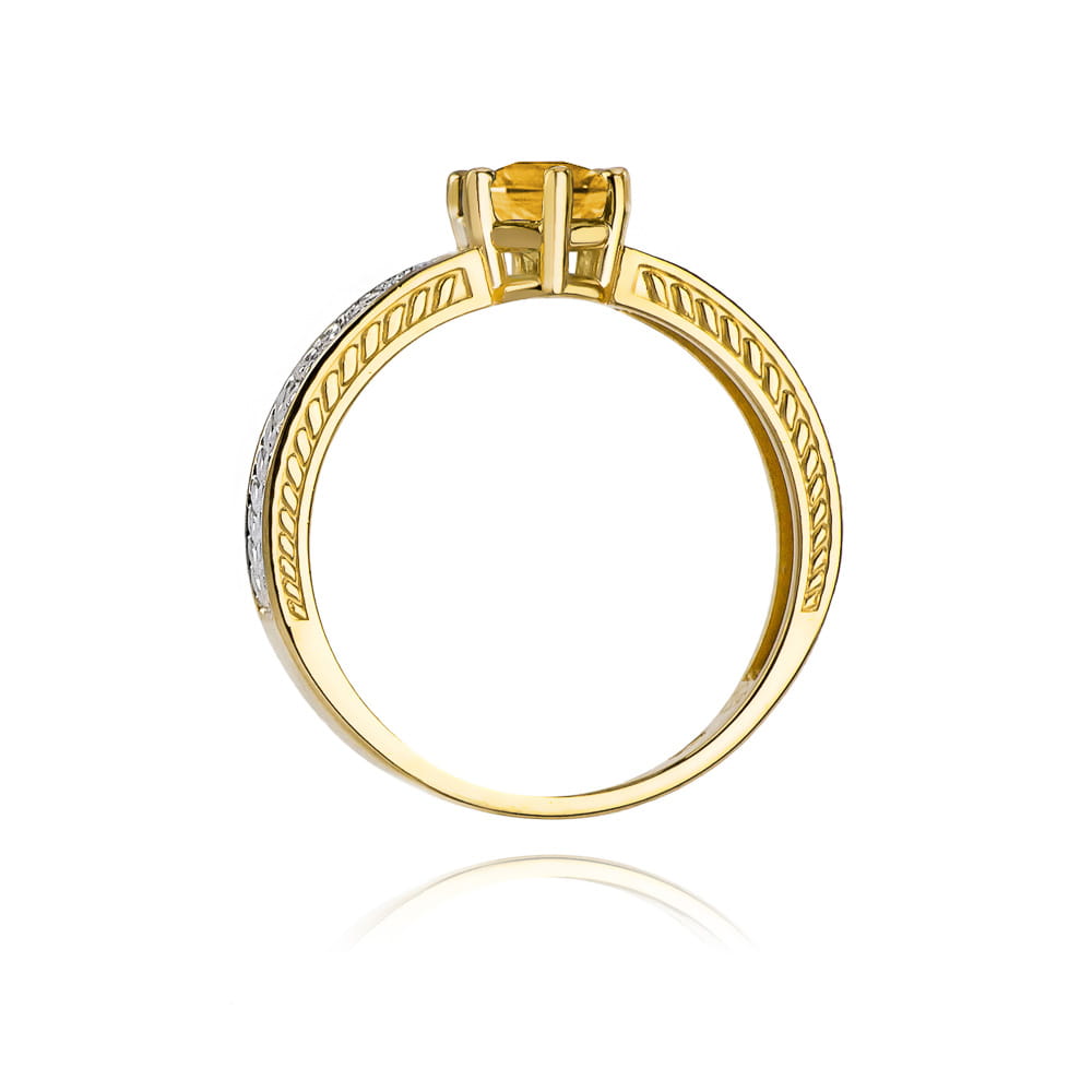 Pierścionek zaręczynowy z żółtego złota z brylantami i cytrynem 0.08 ct 4
