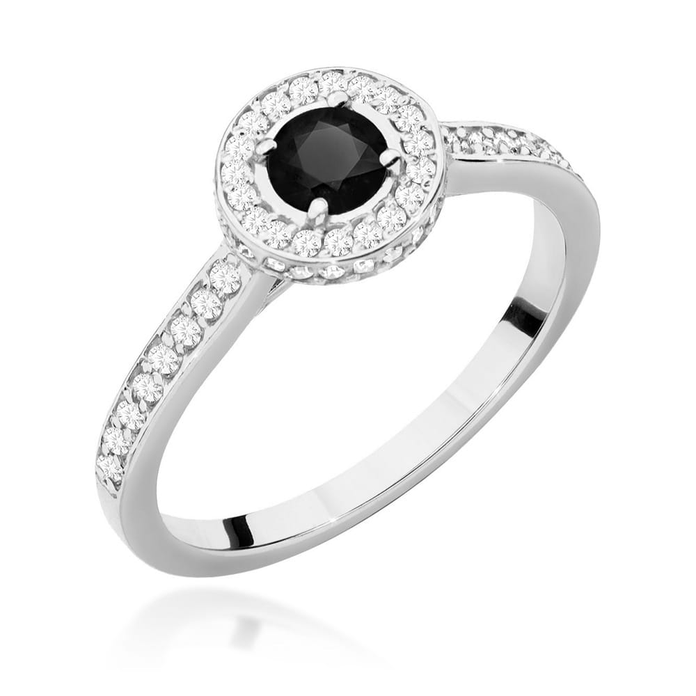 Pierścionek zaręczynowy z białego złota z czarnym brylantem i brylantami 0.34 ct 2