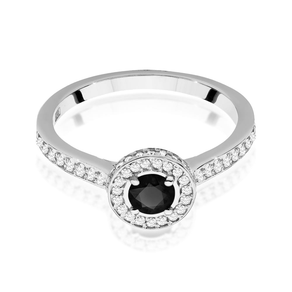 Pierścionek zaręczynowy z białego złota z czarnym brylantem i brylantami 0.34 ct 1