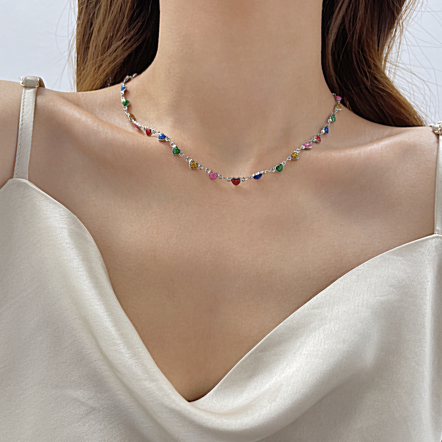 Naszyjnik choker stal szlachetna z kolorowymi sercami FUGTGN1012 3