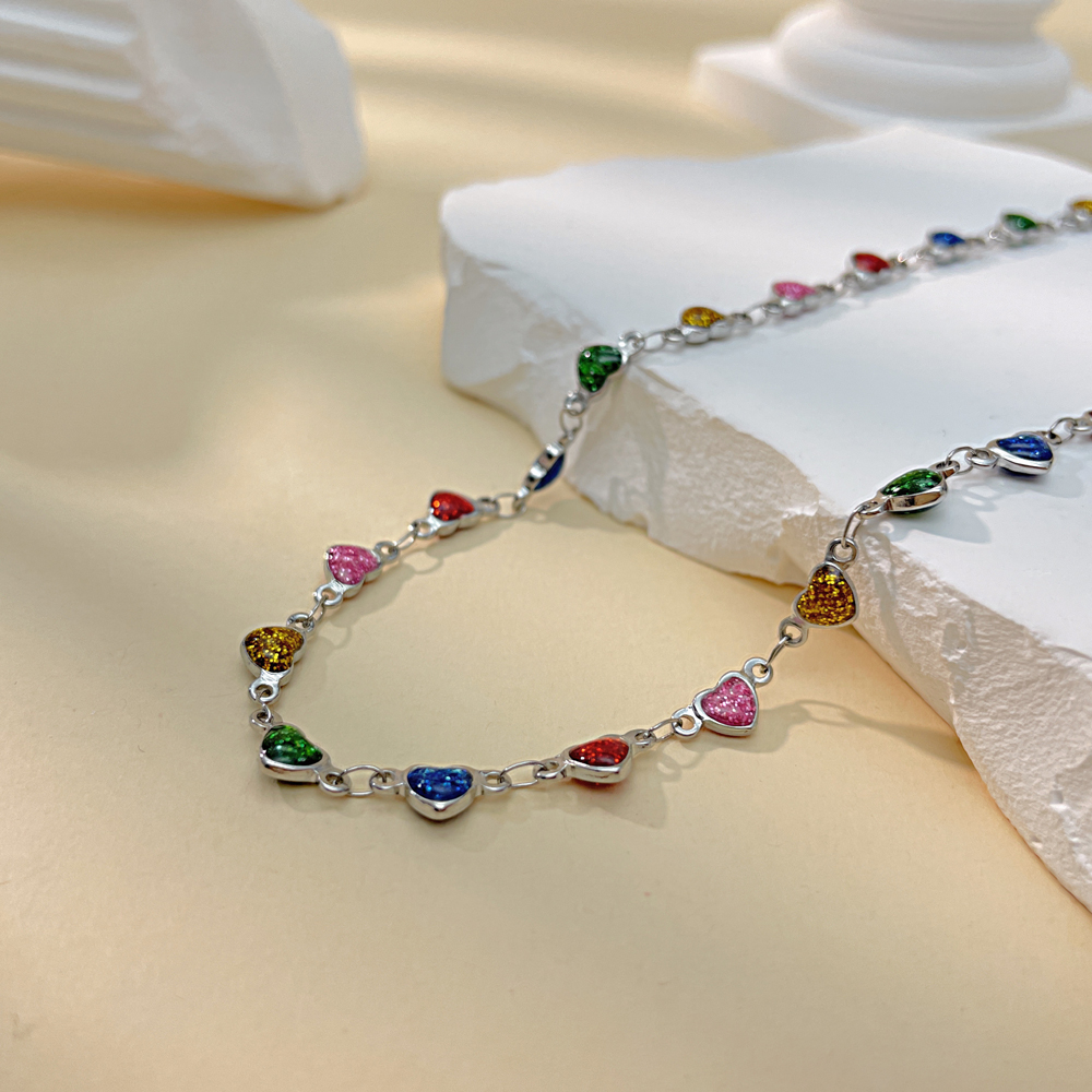 Naszyjnik choker stal szlachetna z kolorowymi sercami FUGTGN1012 1