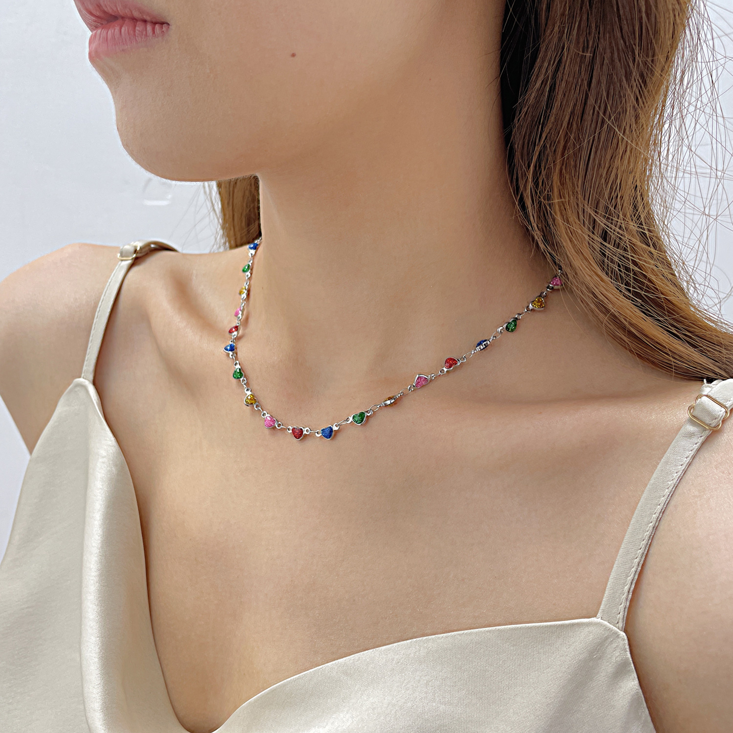 Naszyjnik choker stal szlachetna z kolorowymi sercami FUGTGN1012 2