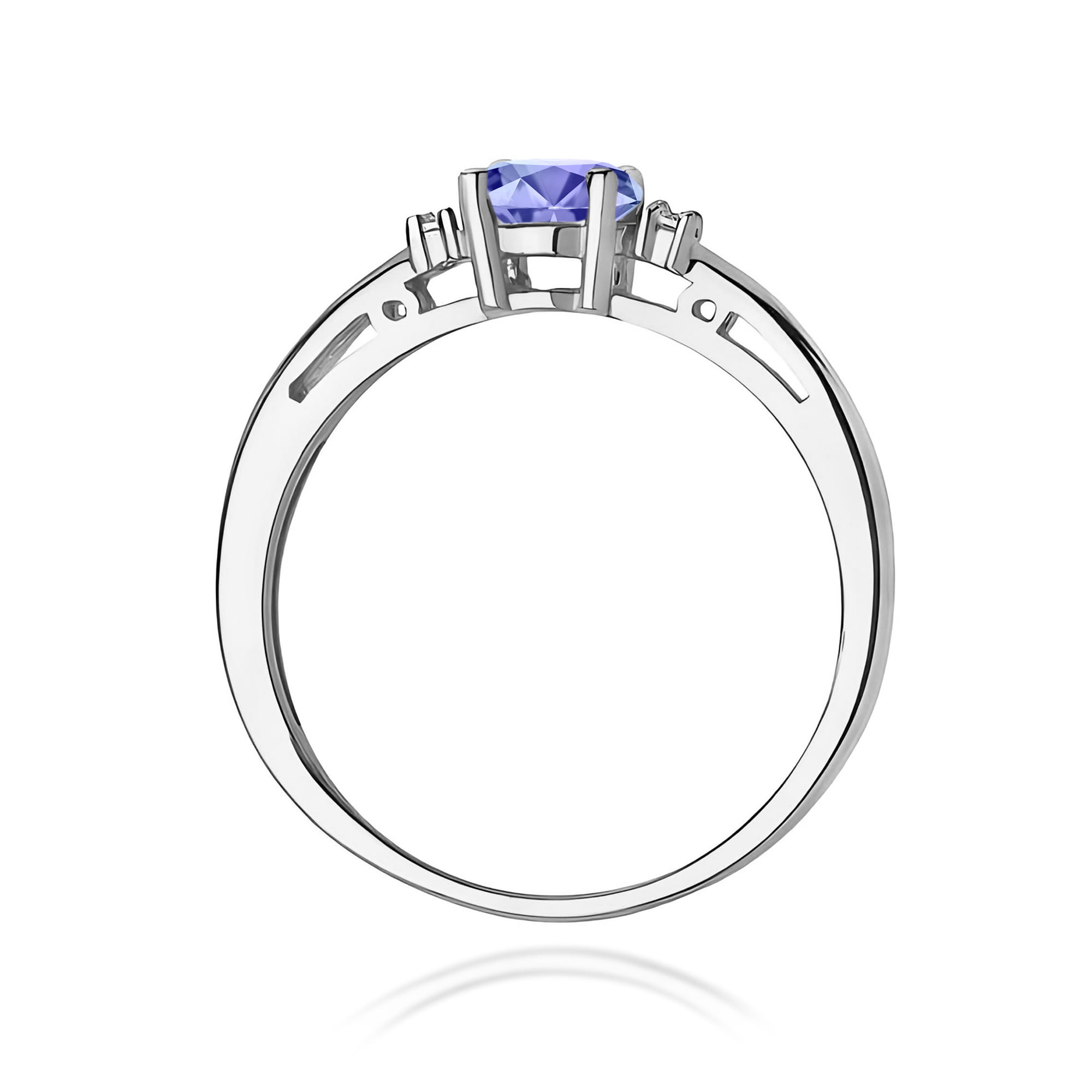 Pierścionek zaręczynowy z białego złota z brylantami i tanzanitem 0.03 ct 4