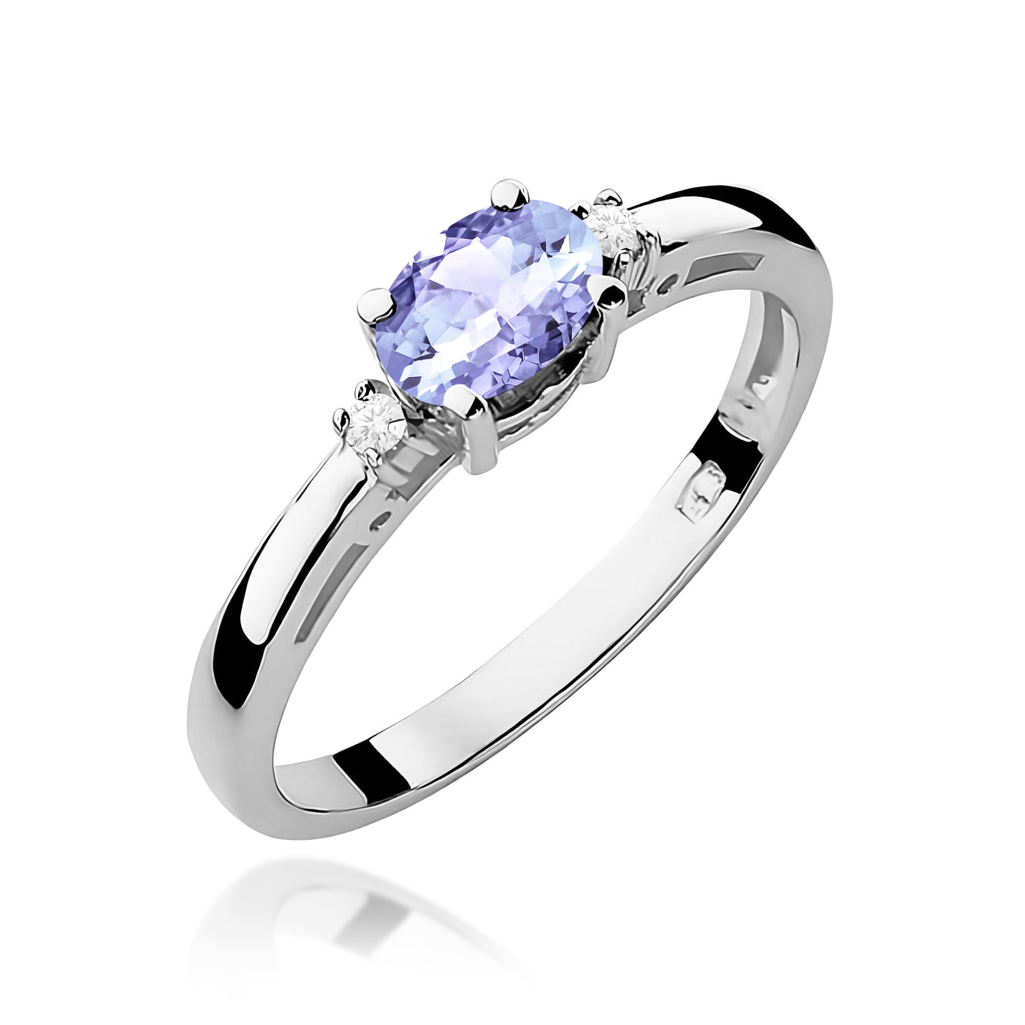 Pierścionek zaręczynowy z białego złota z brylantami i tanzanitem 0.03 ct 1