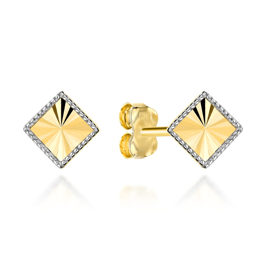 Kolczyki diamentowany romb w dwóch kolorach złota FUG7-17-K01159-2 1