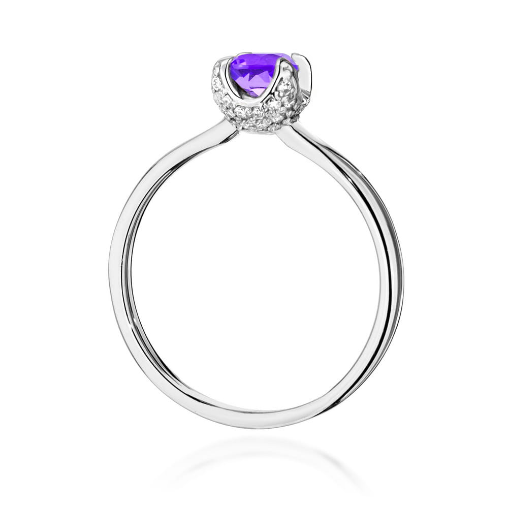Pierścionek zaręczynowy z białego złota z brylantami i ametystem 0.14 ct 3