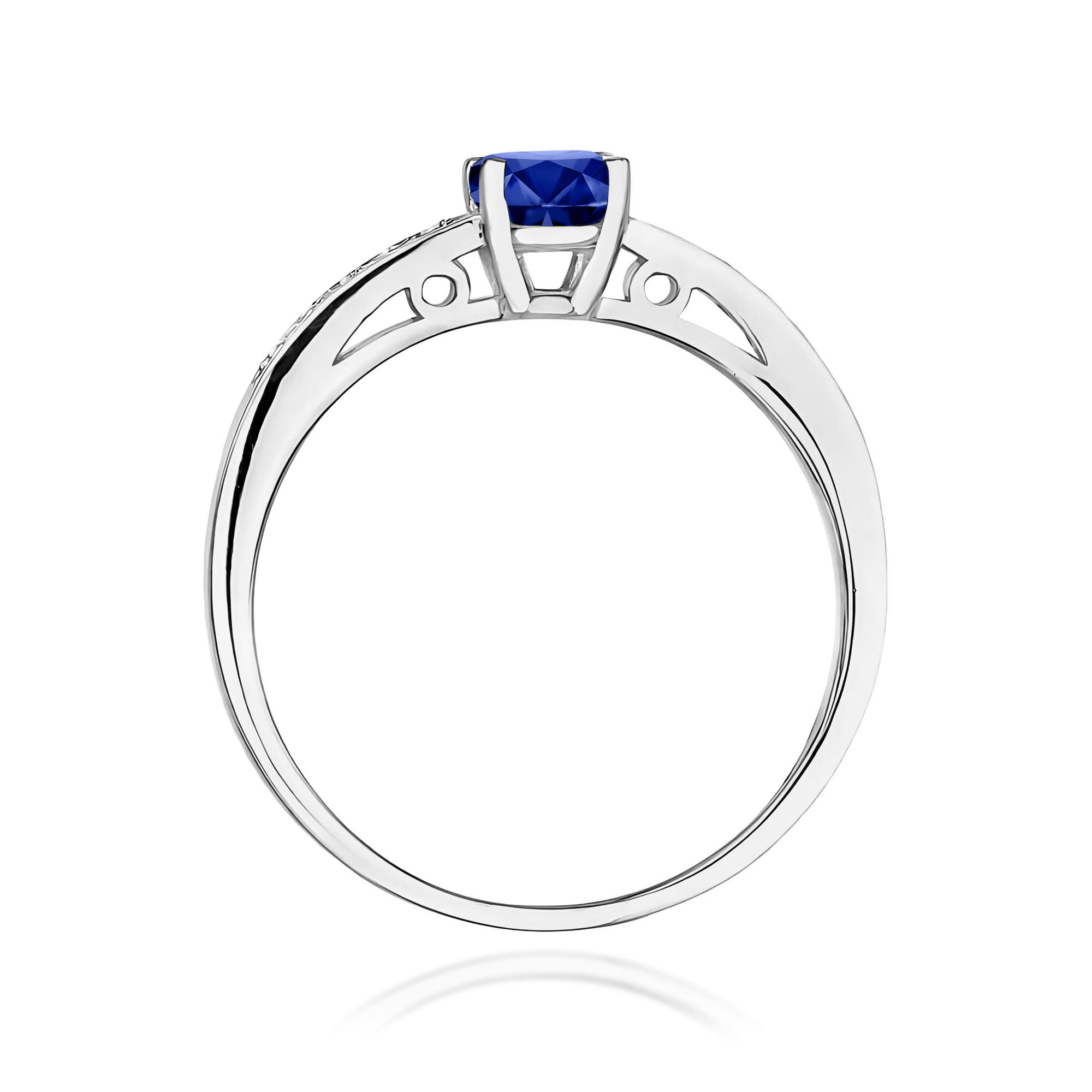 Pierścionek zaręczynowy z białego złota z brylantami i szafirem 0.05 ct 5