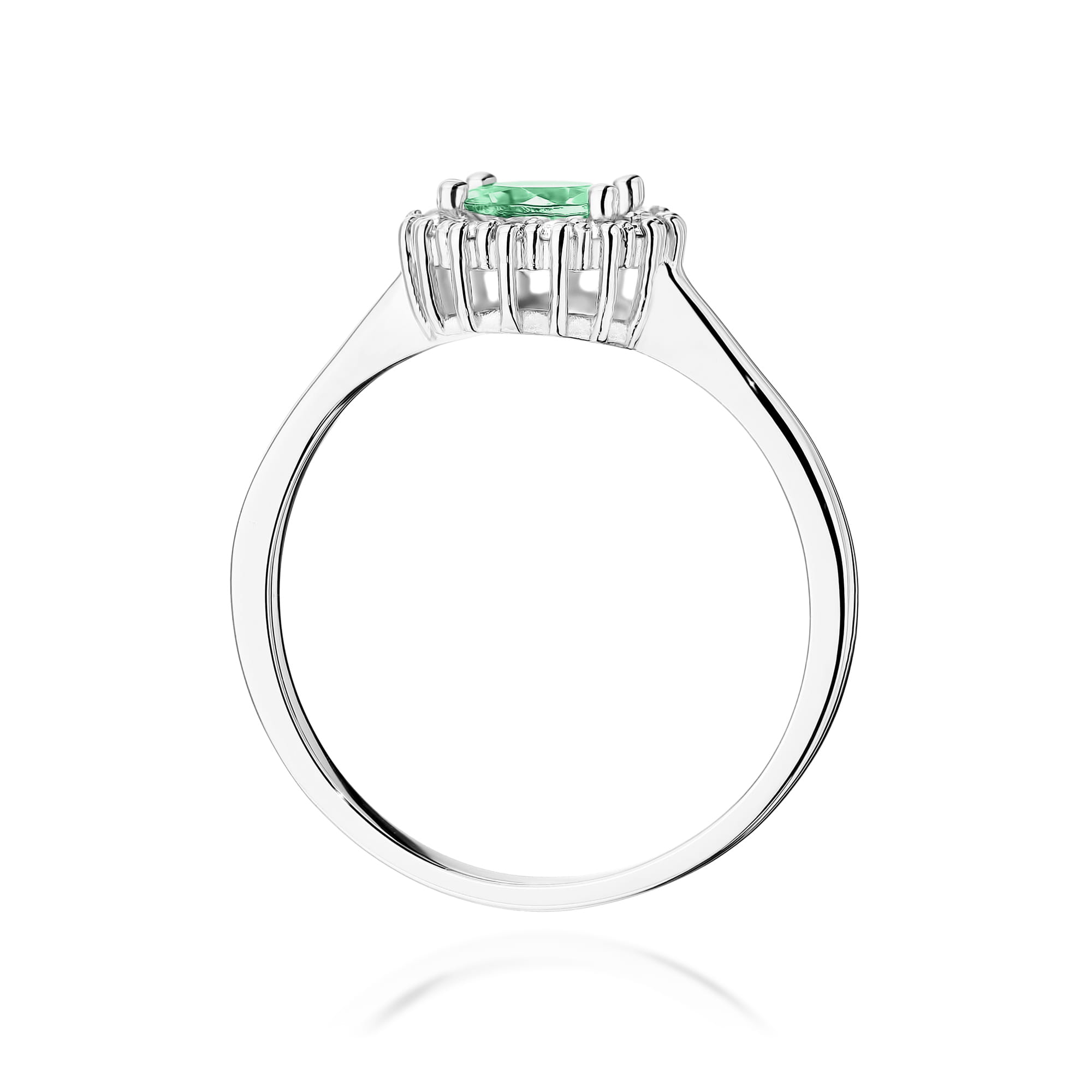 Pierścionek zaręczynowy z białego złota z brylantami i szmaragdem 0.14ct 4