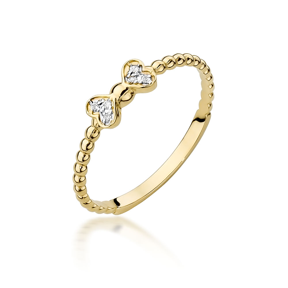 Pierścionek z żółtego złota kokardka z brylantami 0.03 ct 3