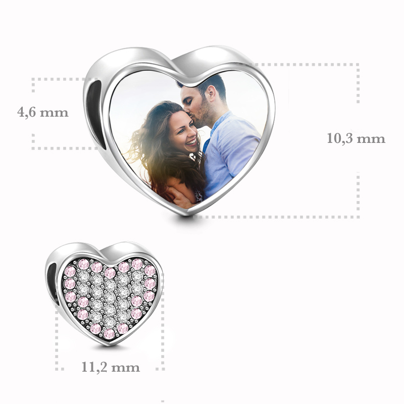 Charms • Zawieszka ze zdjęciem • Serce • Różowe cyrkonie 4