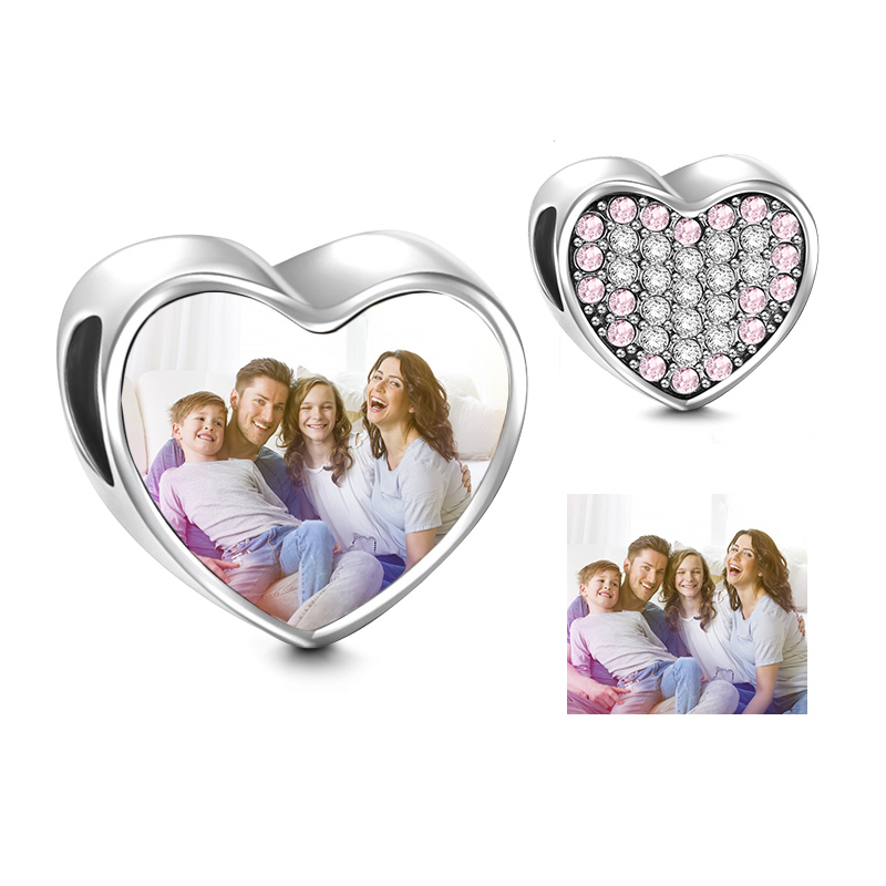 Charms • Zawieszka ze zdjęciem • Serce • Różowe cyrkonie 7