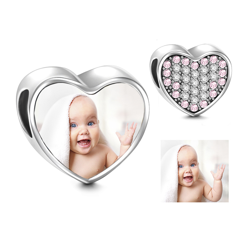 Charms • Zawieszka ze zdjęciem • Serce • Różowe cyrkonie 5