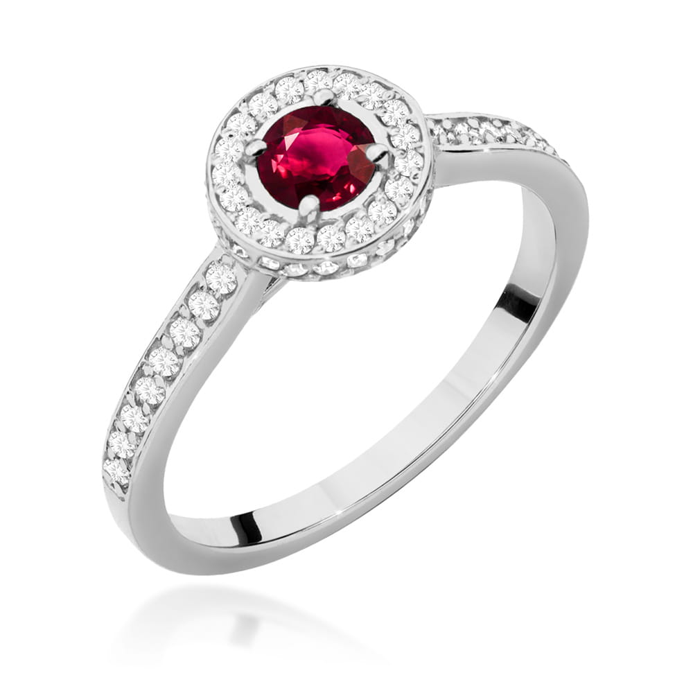 Pierścionek zaręczynowy z białego złota z brylantami i rubinem 0.34 ct 4