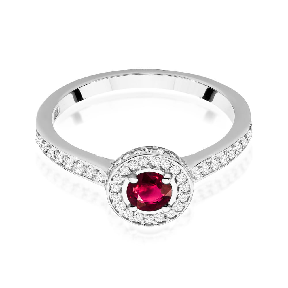 Pierścionek zaręczynowy z białego złota z brylantami i rubinem 0.34 ct 2