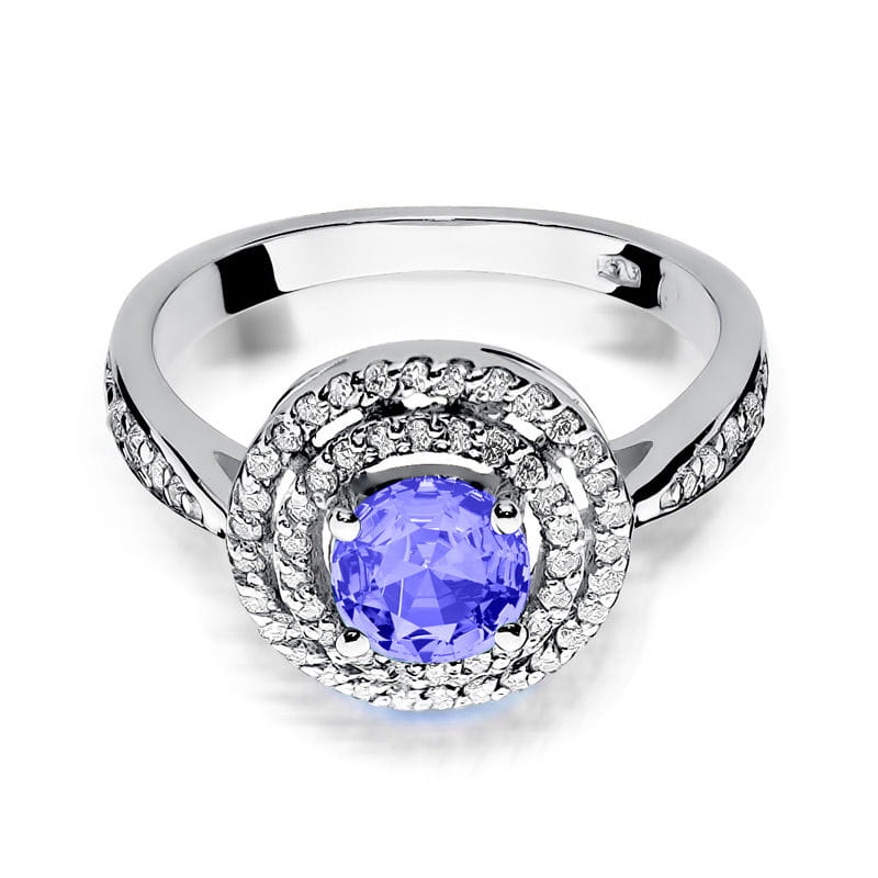 Pierścionek zaręczynowy z białego złota z brylantami i tanzanitem 0.38 ct 2