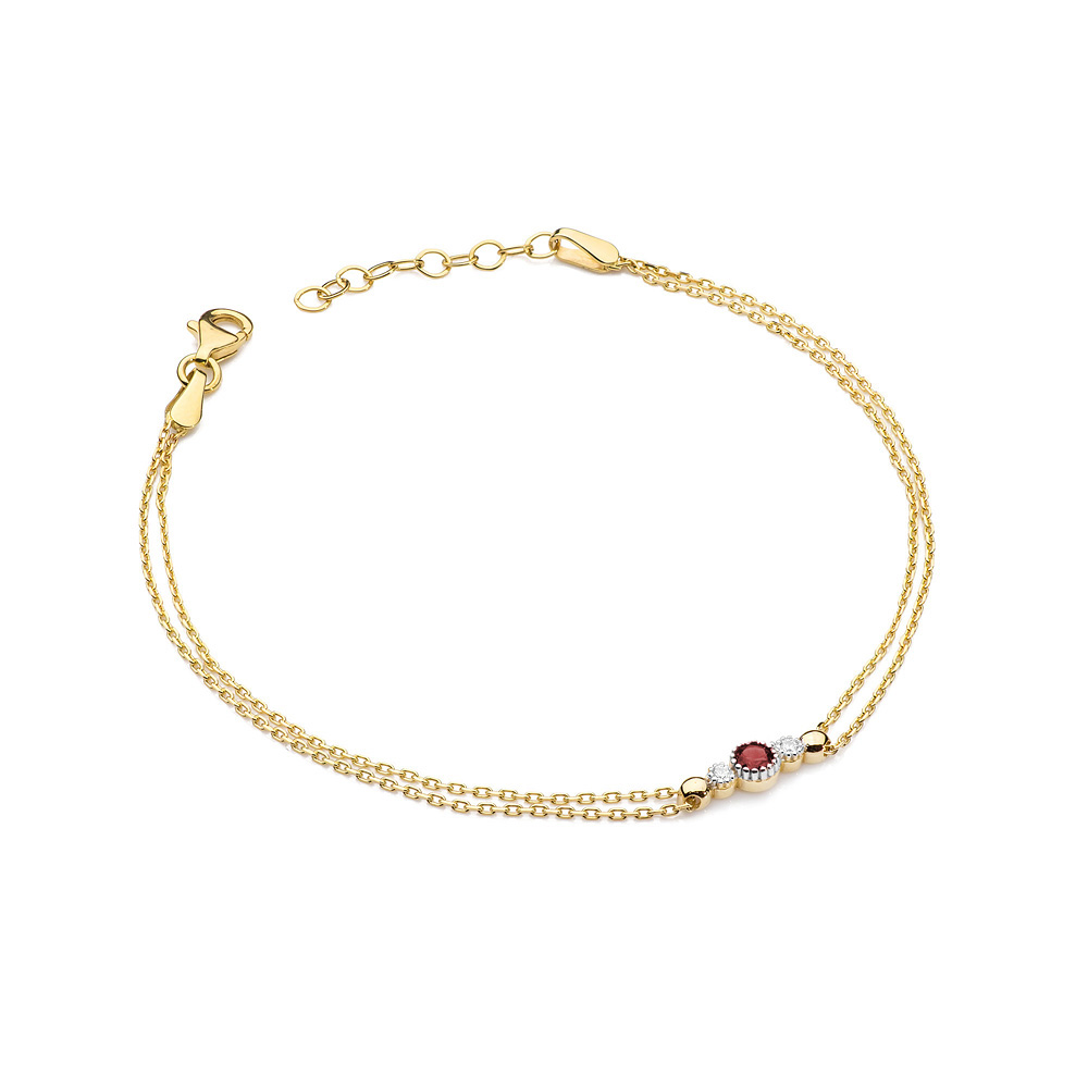 Złota bransoletka z diamentami i rubinem FB-005-585-R0.15/B0.03 2