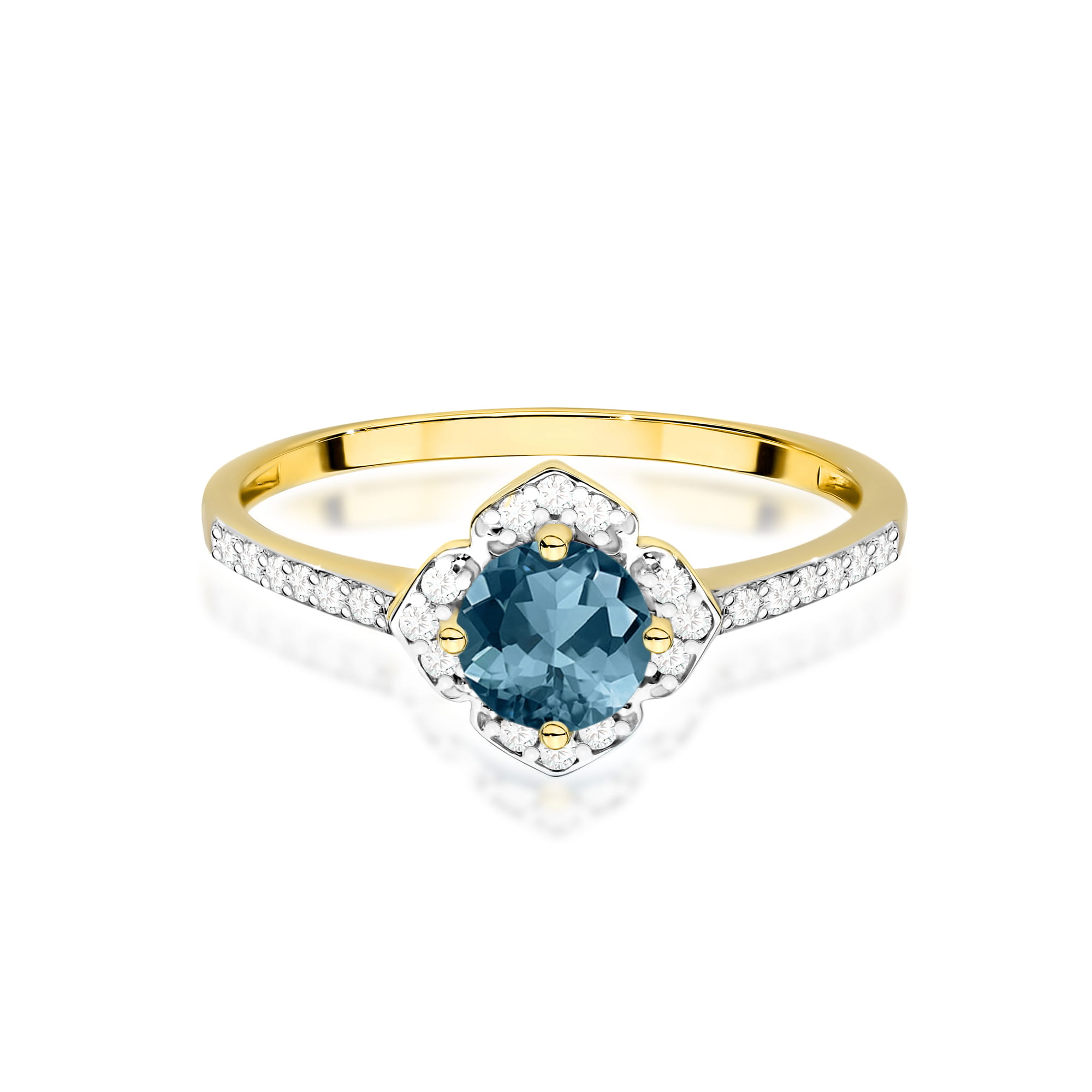 Pierścionek zaręczynowy z brylantami i topazem London Blue 0.13ct 2