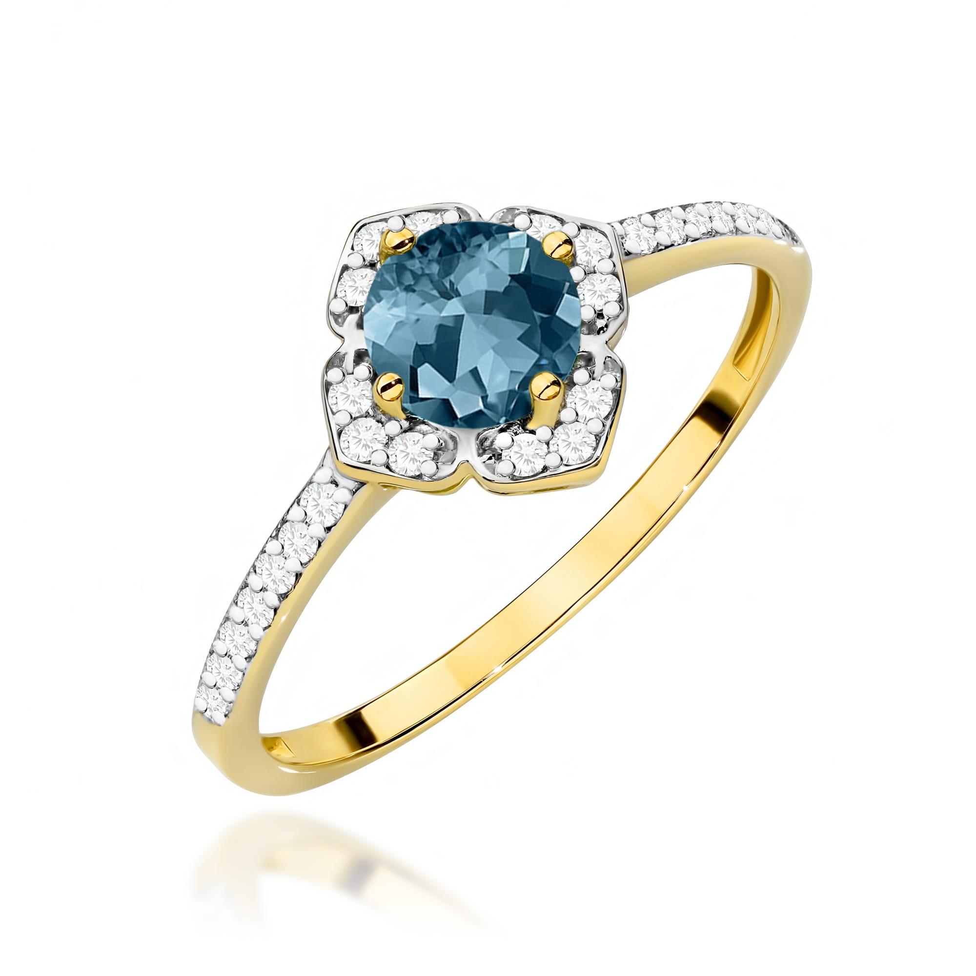 Pierścionek zaręczynowy z brylantami i topazem London Blue 0.13ct 4