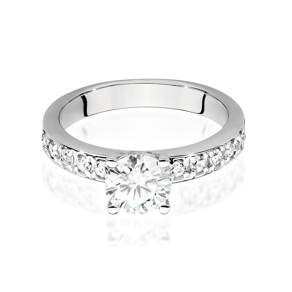 Pierścionek zaręczynowy z białego złota z brylantami certyfikat IGI 1.24 2