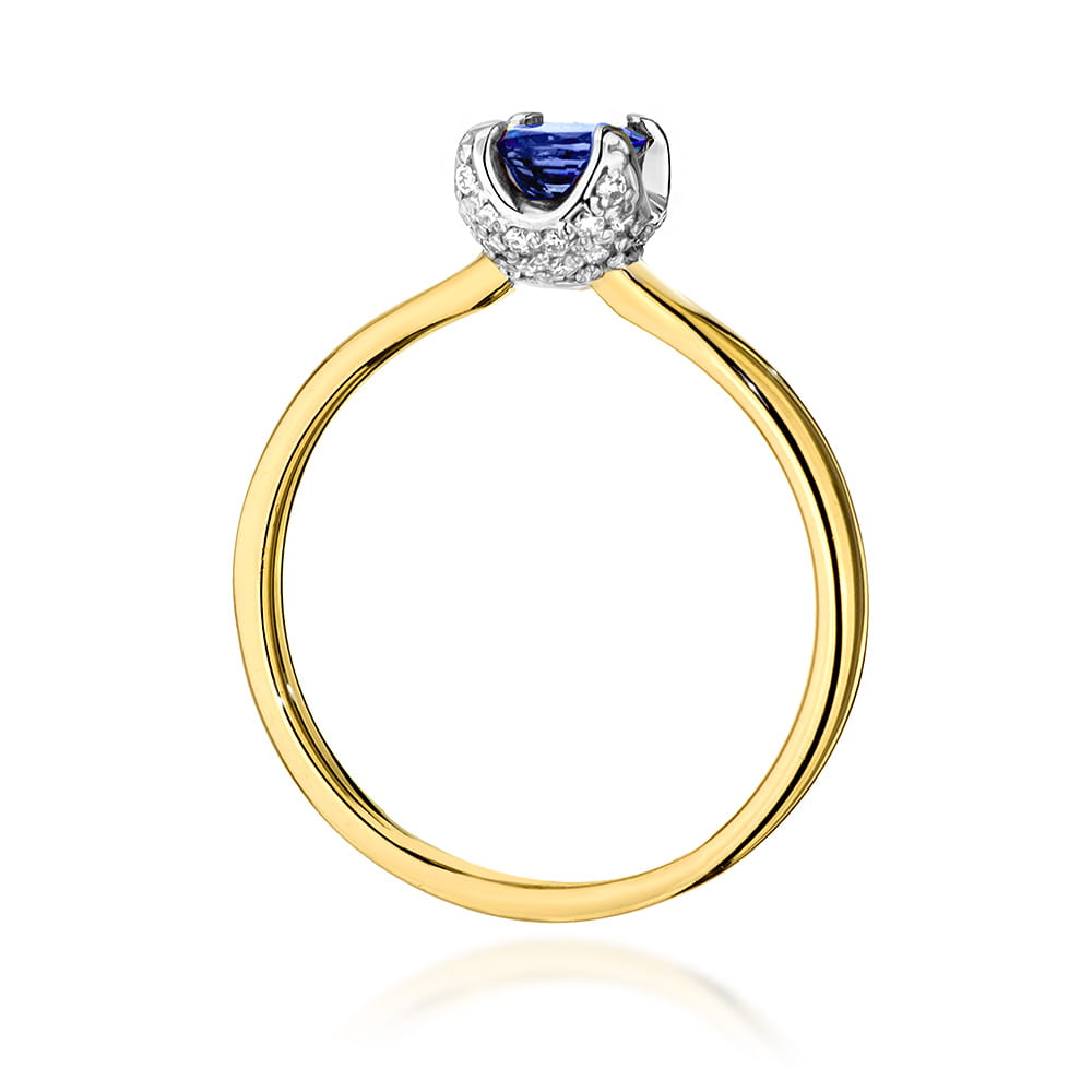 Pierścionek zaręczynowy z żółtego złota z brylantami i tanzanitem 0.14 ct 4