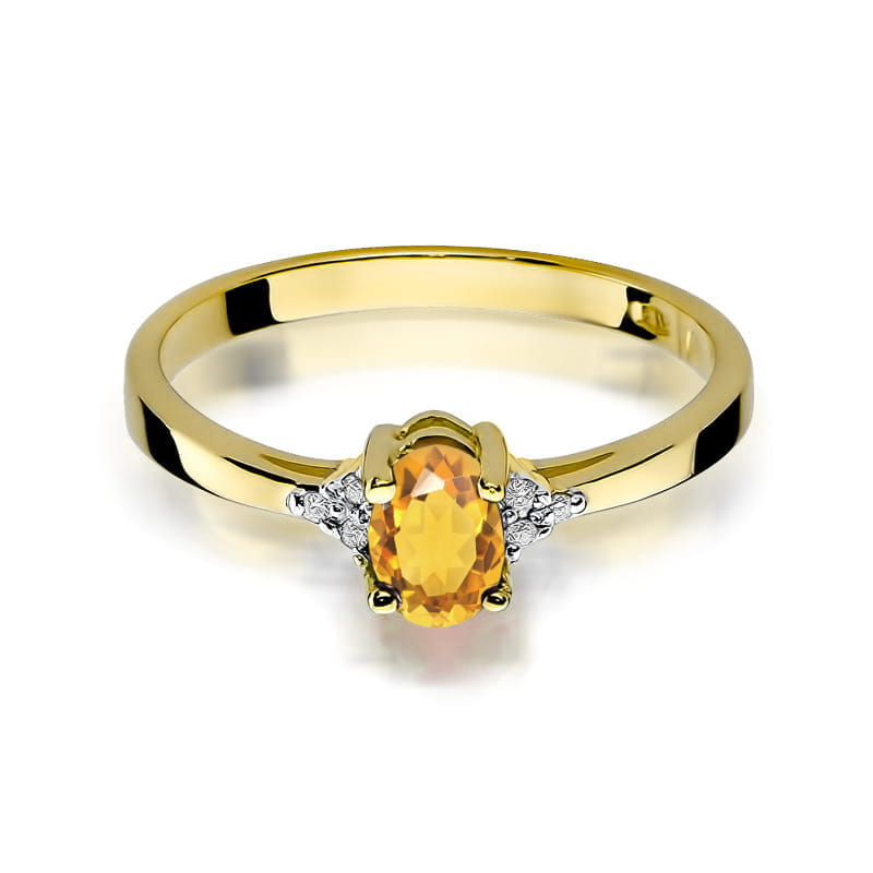 Pierścionek zaręczynowy z żółtego złota z brylantami i cytrynem 0.05 ct 3