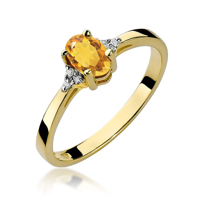 Pierścionek zaręczynowy z żółtego złota z brylantami i cytrynem 0.05 ct 4