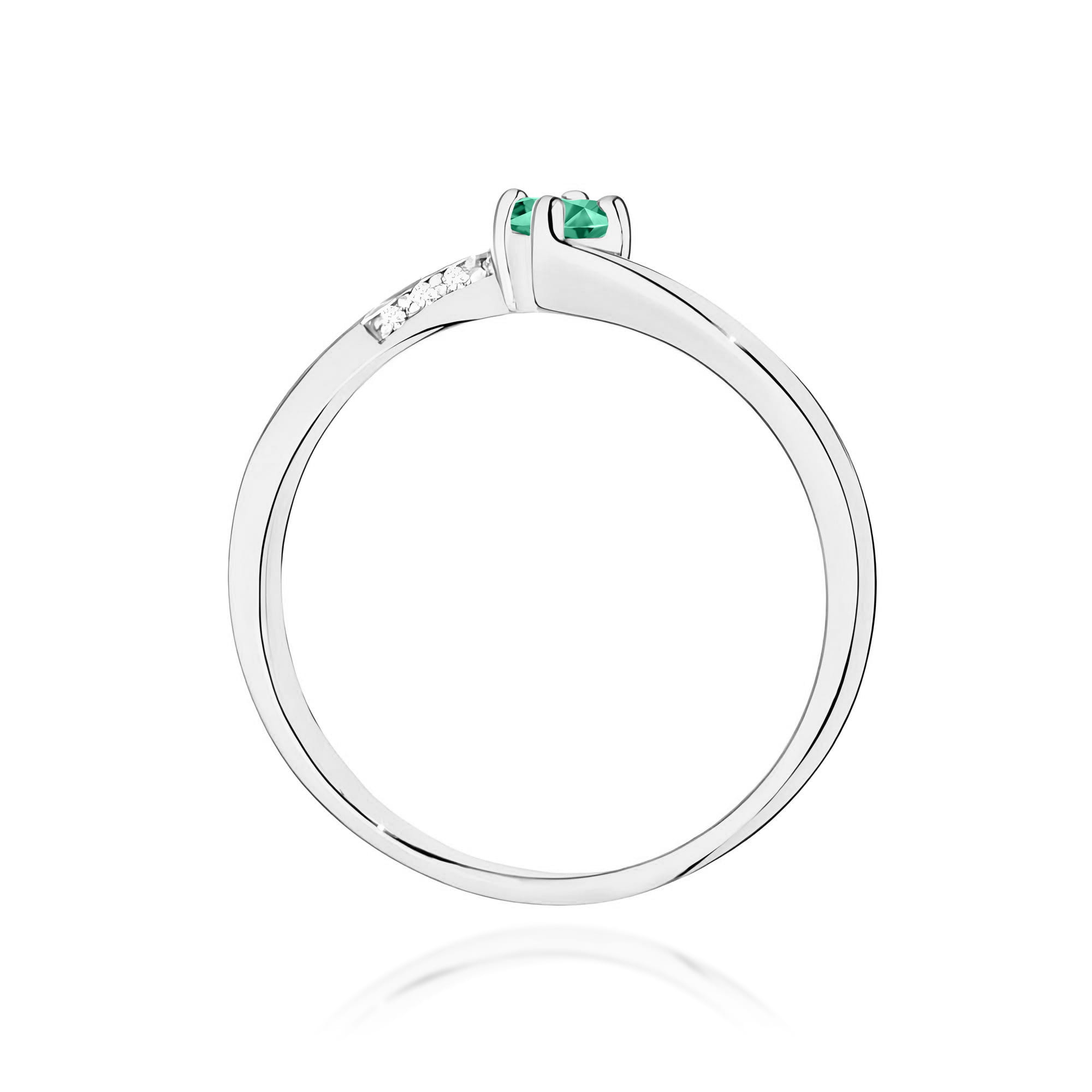 Pierścionek zaręczynowy z białego złota z brylantami i szmaragdem 0.04ct 1