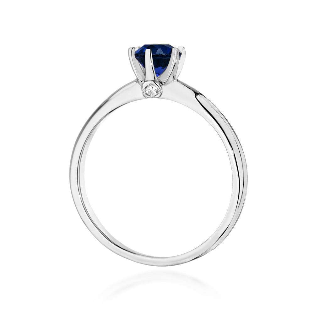 Pierścionek zaręczynowy z białego złota z brylantami i szafirem 0.04 ct 4