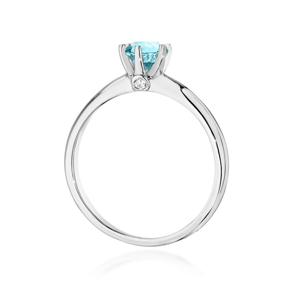 Pierścionek zaręczynowy z białego złota z brylantami i topazem 0.04 ct 4