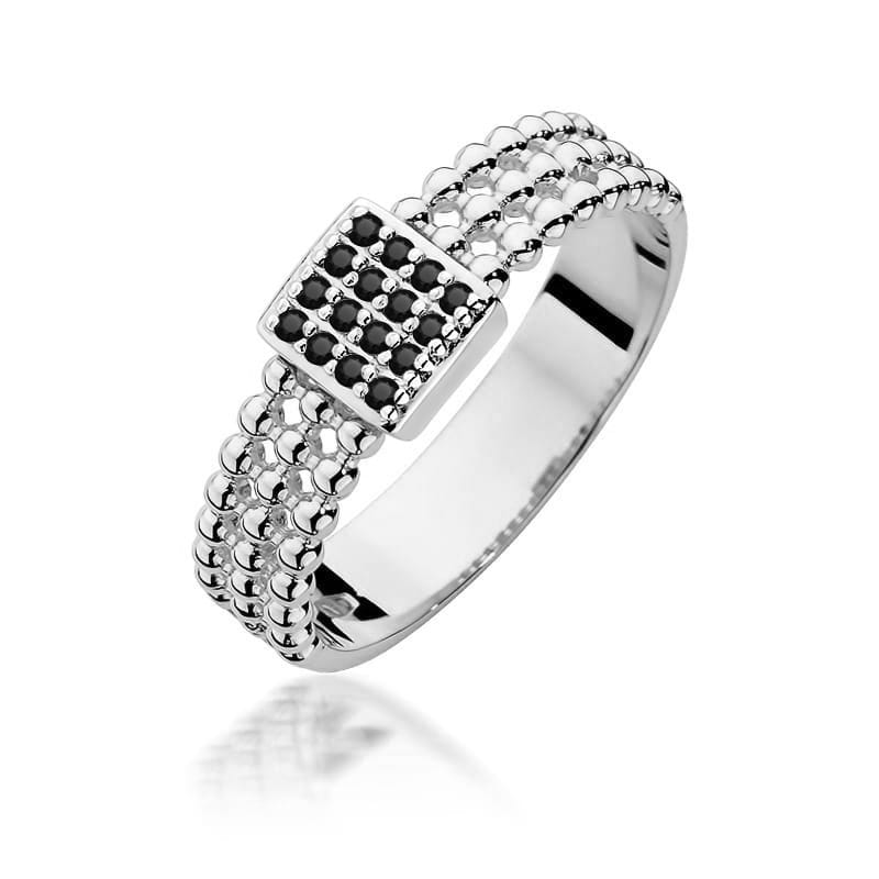 Pierścionek zaręczynowy z białego złota z czarnymi diamentami 0.08ct 1