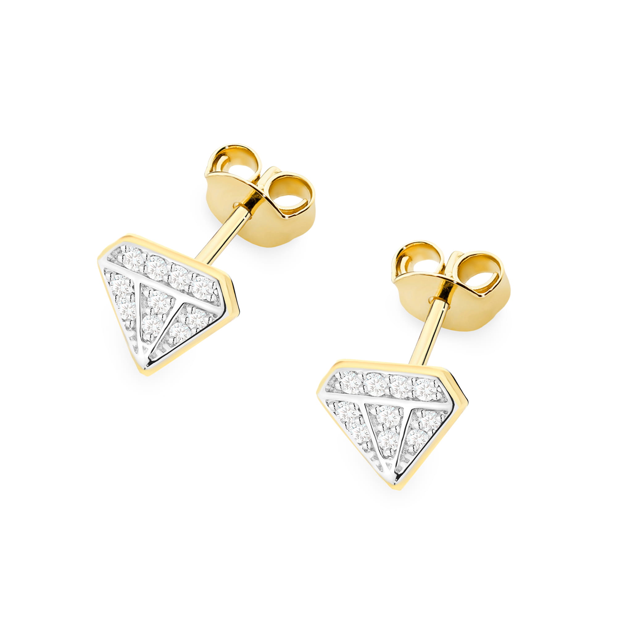 Kolczyki z żółtego złota w kształcie diamentów z brylantami FKO504-585-B0.10 2