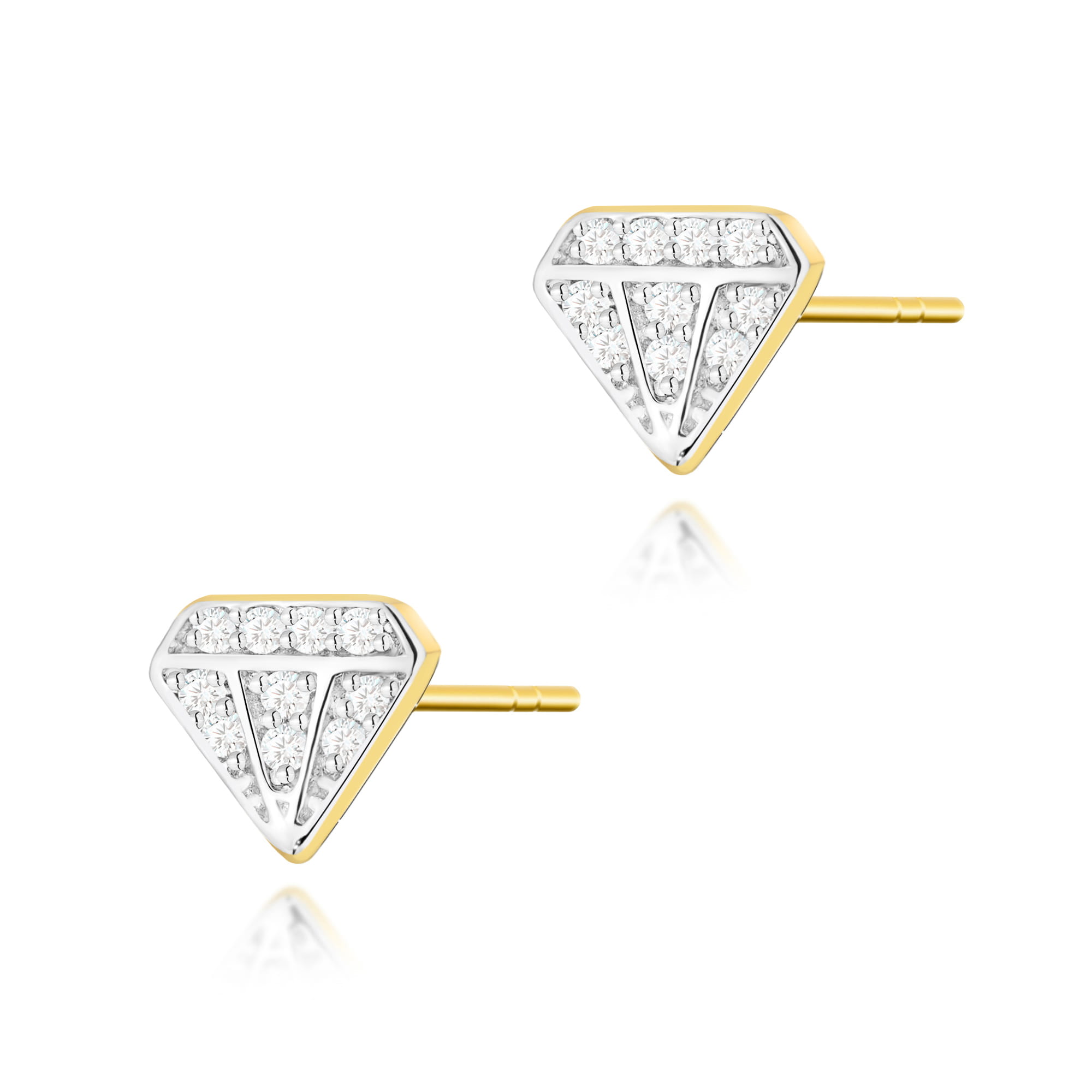 Kolczyki z żółtego złota w kształcie diamentów z brylantami FKO504-585-B0.10 3