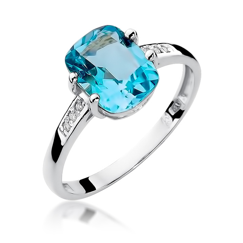Pierścionek zaręczynowy z białego złota z brylantami i topazem 0.03 ct 3