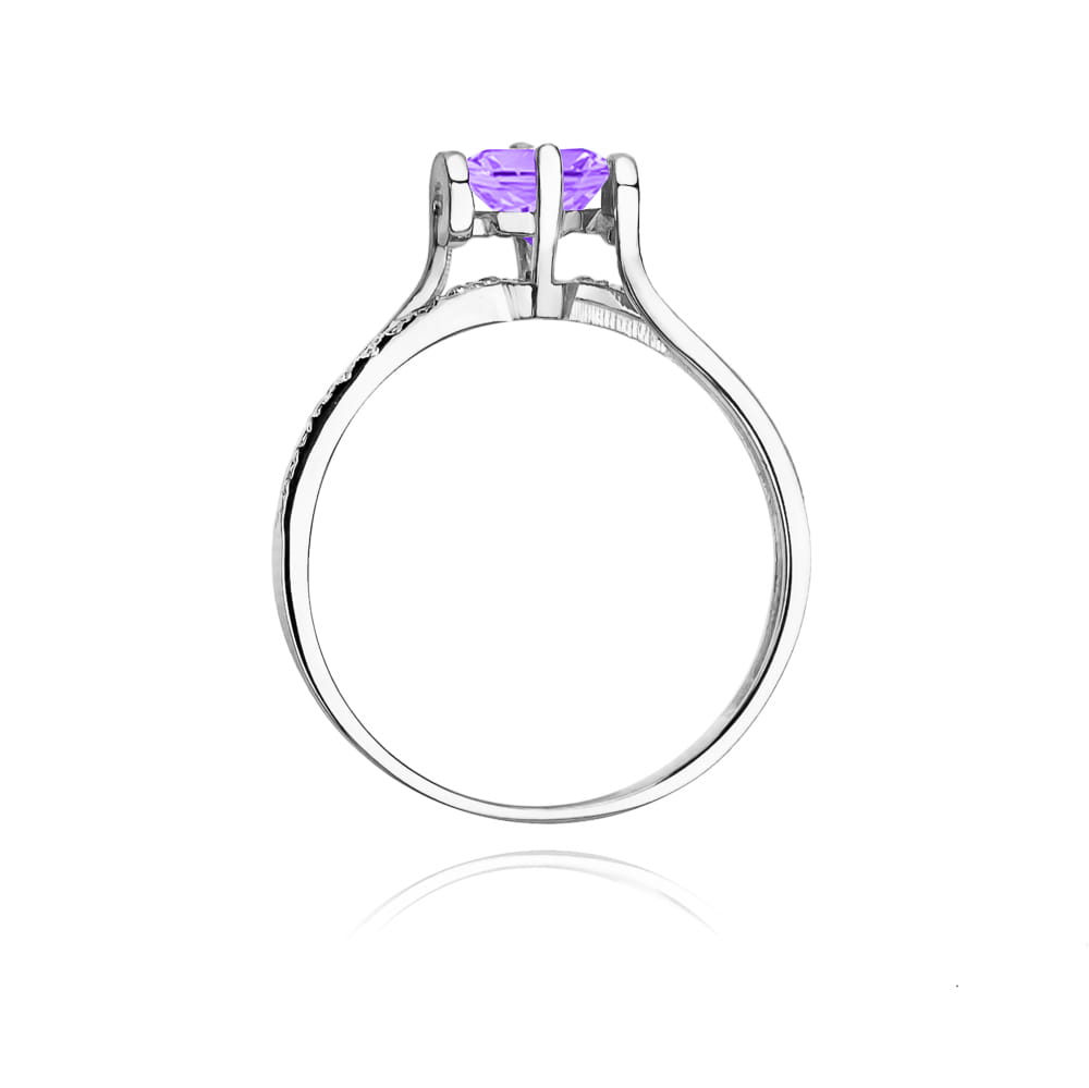 Pierścionek zaręczynowy z białego złota z brylantami i ametystem 0.04 ct 1