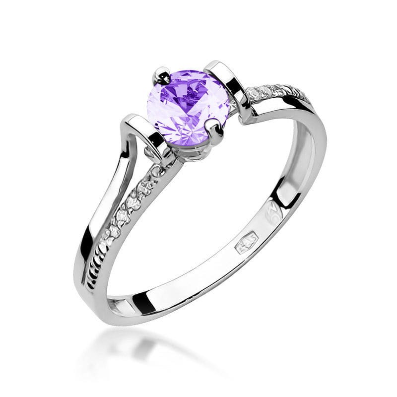 Pierścionek zaręczynowy z białego złota z brylantami i ametystem 0.04 ct 3