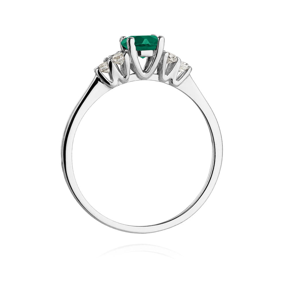 Pierścionek zaręczynowy z białego złota z brylantami i szmaragdem 0.18 ct 4