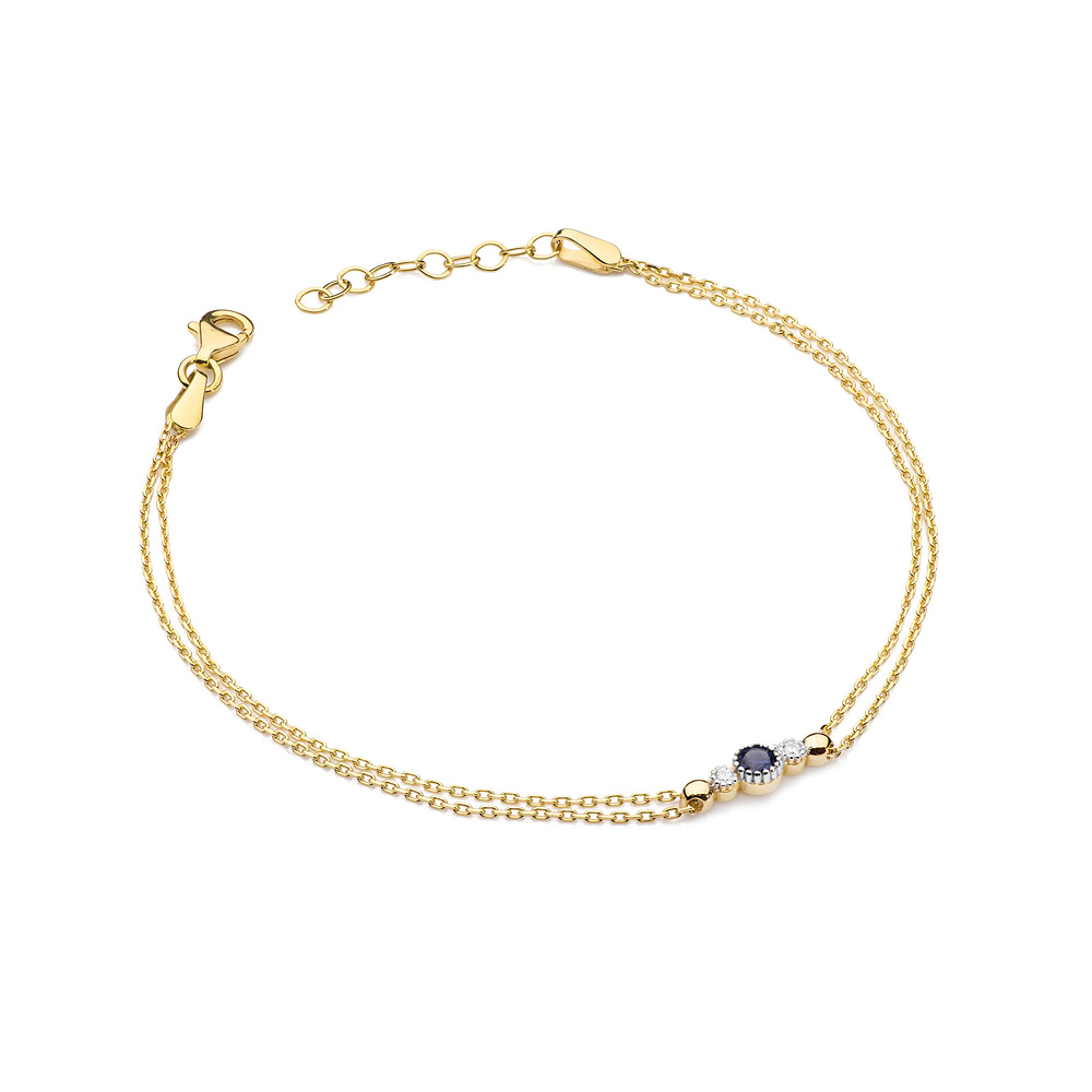 Złota bransoletka z diamentami i szafirem FB-005-585-S0.15/B0.03 2