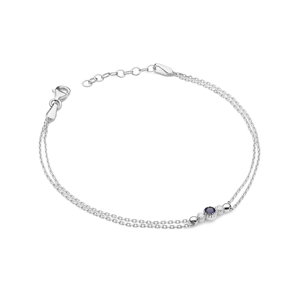 Bransoletka z białego złota z diamentami i szafirem FB-005-B585-S0.15/B0.03 2