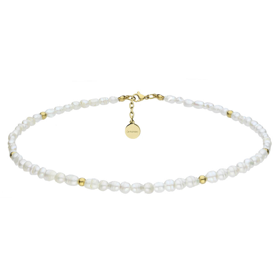 Naszyjnik choker z pereł z pozłacanymi kuleczkami WA515G 1