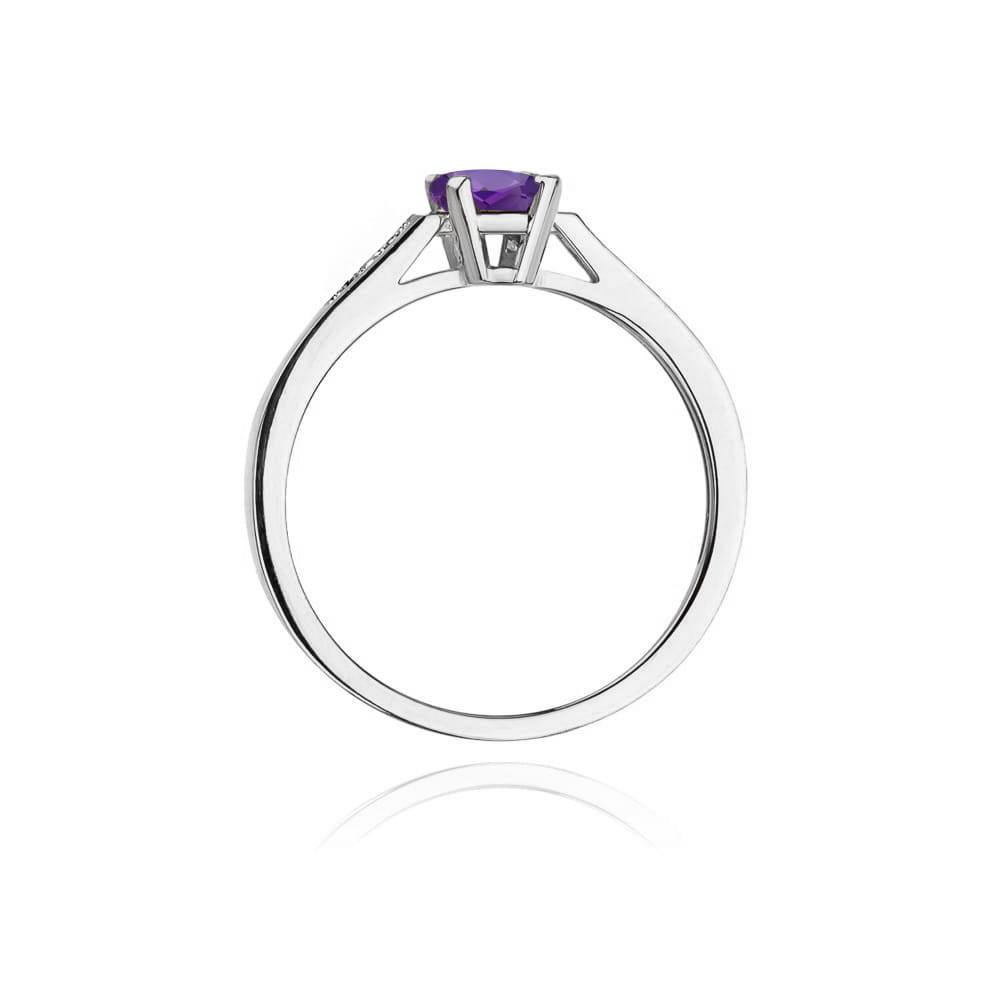 Pierścionek zaręczynowy z białego złota z brylantami i ametystem 0.04ct 4
