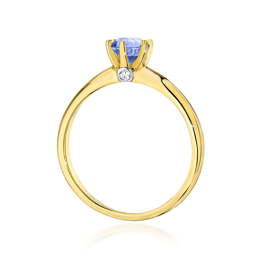 Pierścionek zaręczynowy z żółtego złota z brylantami i tanzanitem 0.04 ct 1