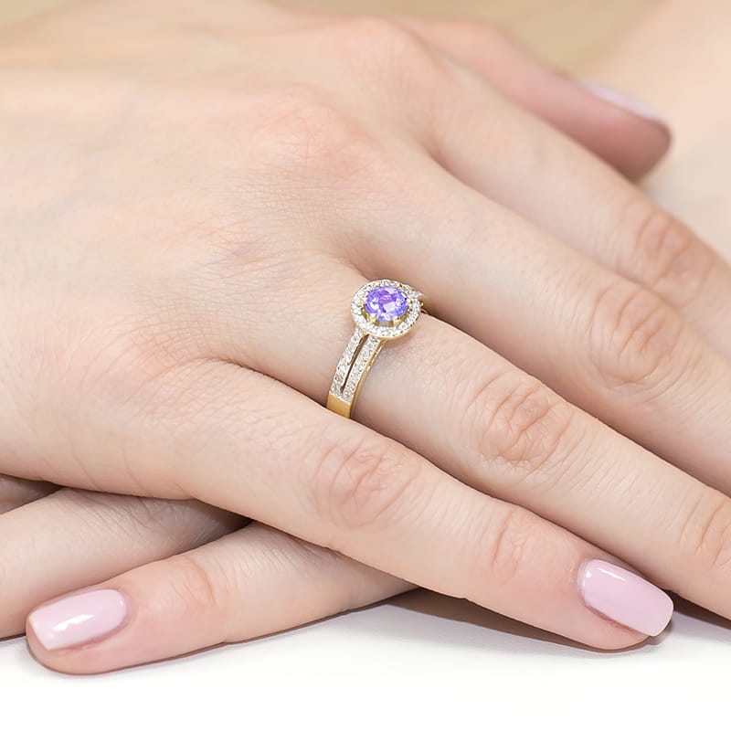 Pierścionek zaręczynowy z żółtego złota z brylantami i ametystem 0.20 ct 4