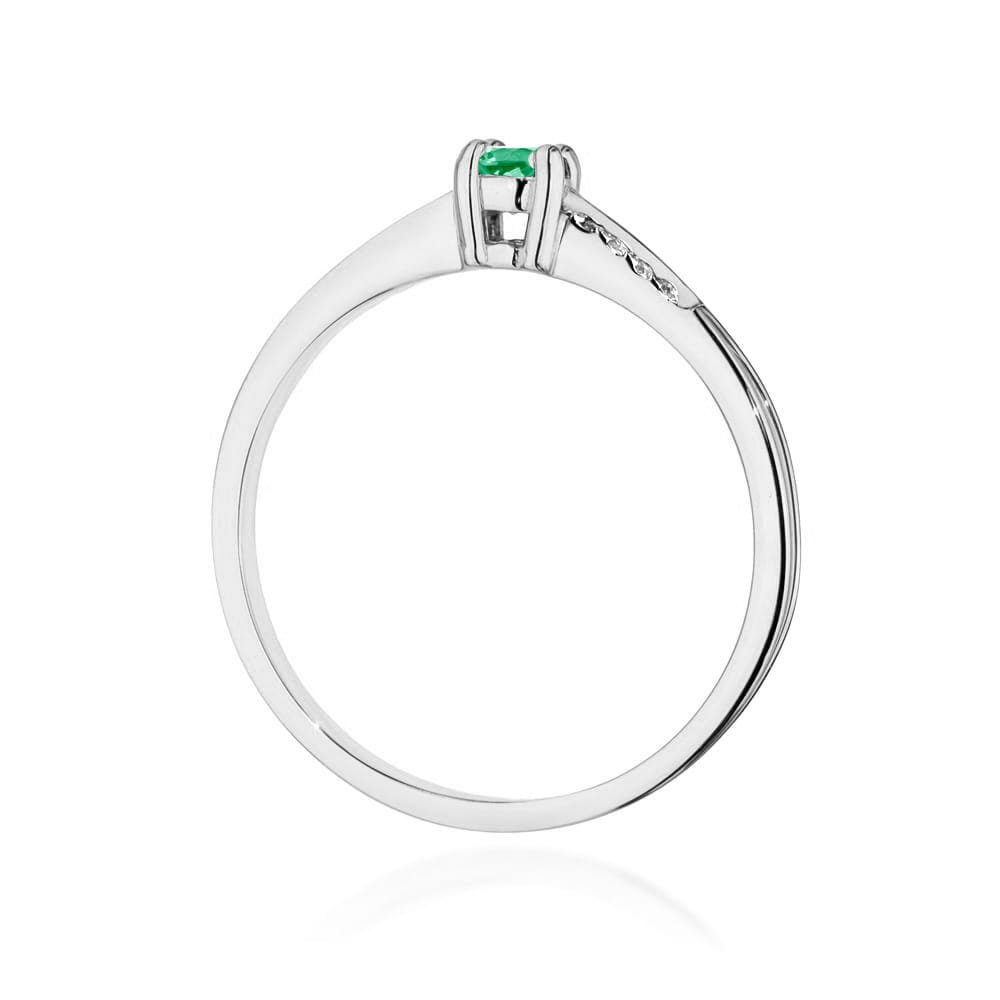 Pierścionek zaręczynowy z białego złota z brylantami i szmaragdem 0.04ct 4
