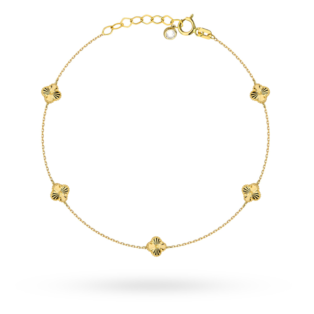 Bransoletka złota z małymi diamentowanymi koniczynkami FUG2-B01150-585 1